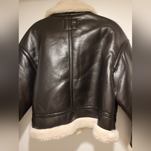 Zara Faux leather fleece collar jacket, size XL, dark brown - Picture 4 of 7